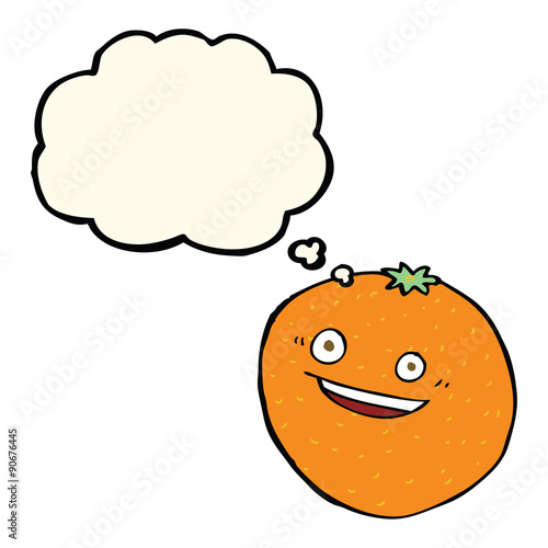 happy cartoon orange with thought bubble