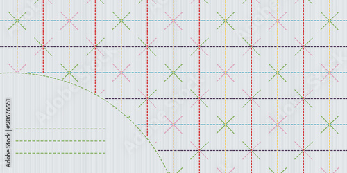 Japanese embroidery template. Text frame. Sashiko stitching backdrop. Classic japanese quilling. Geometric background. Decorative sashiko frame with copy space for text.