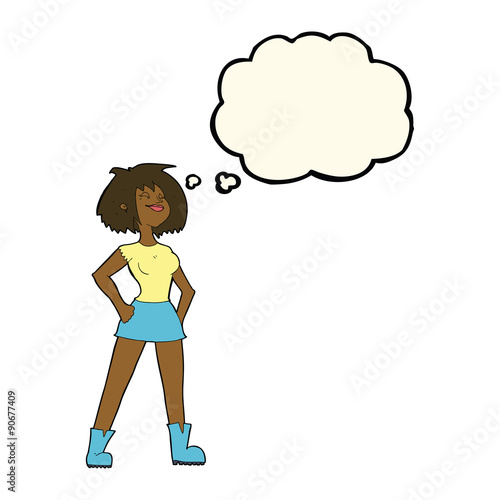 cartoon capable woman with thought bubble