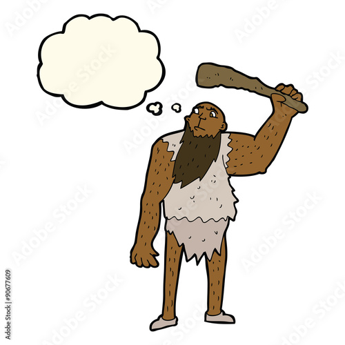 cartoon neanderthal with thought bubble