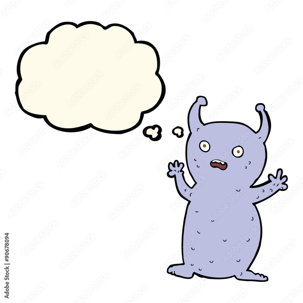Fototapeta premium cartoon funny little alien with thought bubble