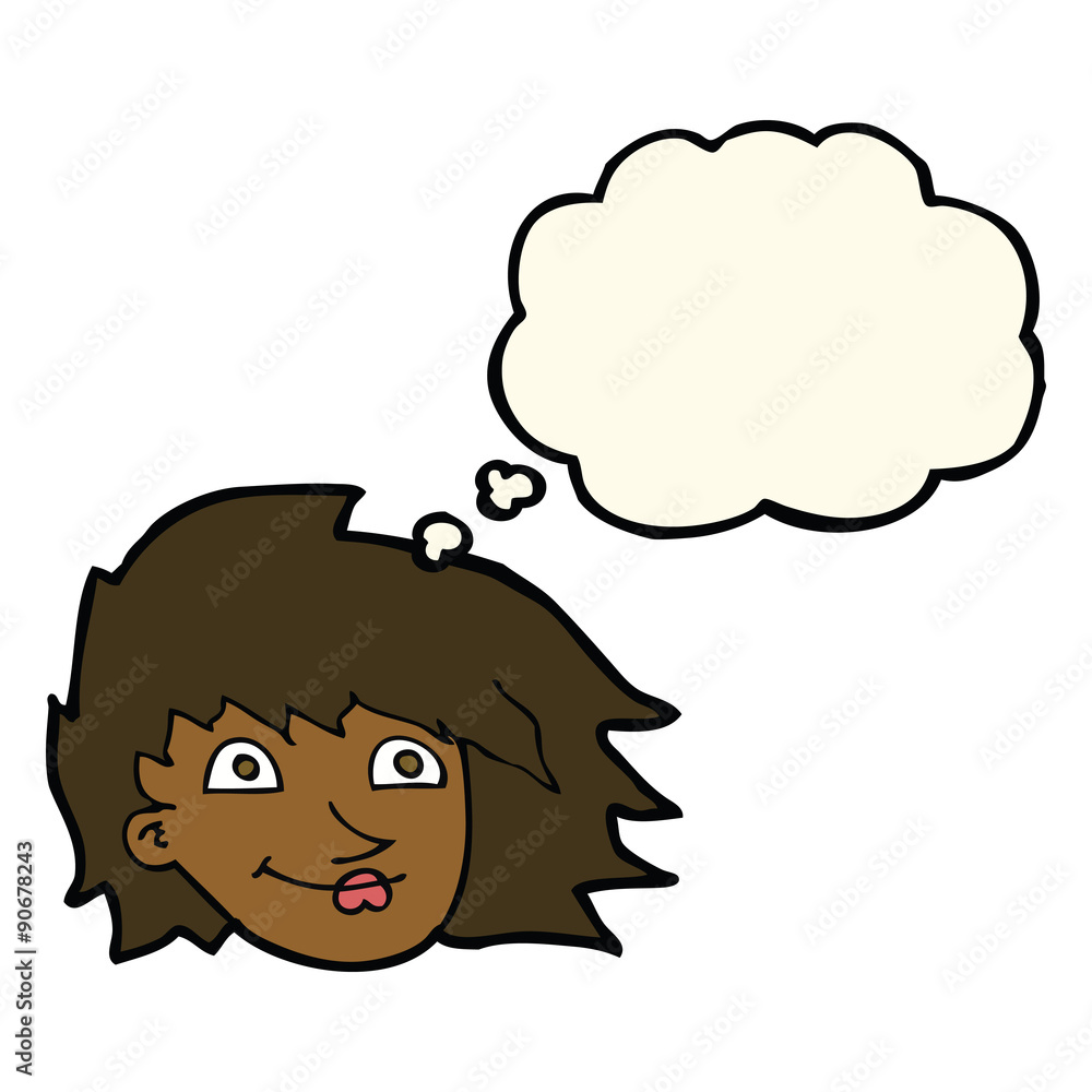 Fototapeta premium cartoon female face with thought bubble
