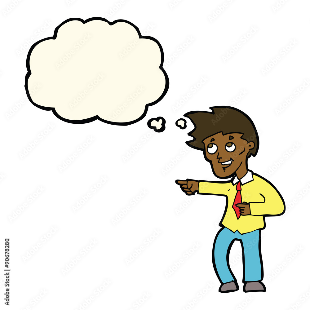 cartoon funny office man pointing with thought bubble cartoon funny office man pointing with thought bubble