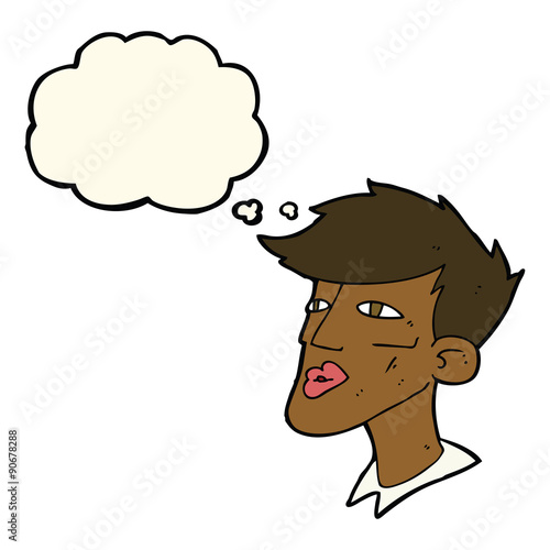 cartoon male model guy with thought bubble