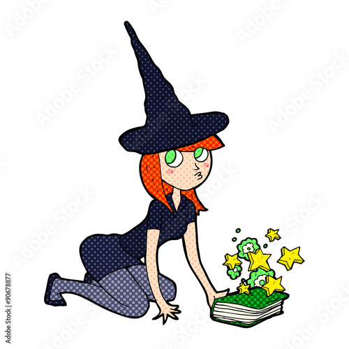 cartoon witch and spell book