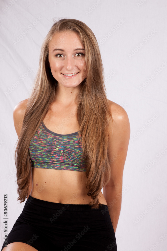 Pretty woman with long hair smiling Pretty woman with long hair smiling