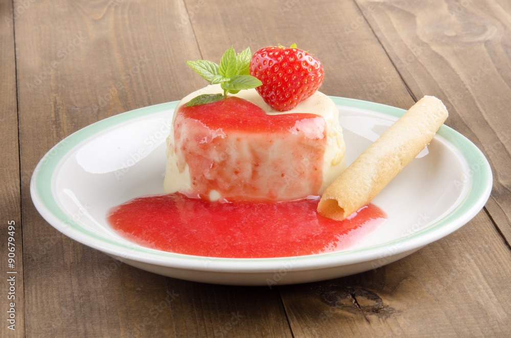 strawberry panna cotta with biscuit strawberry panna cotta with biscuit