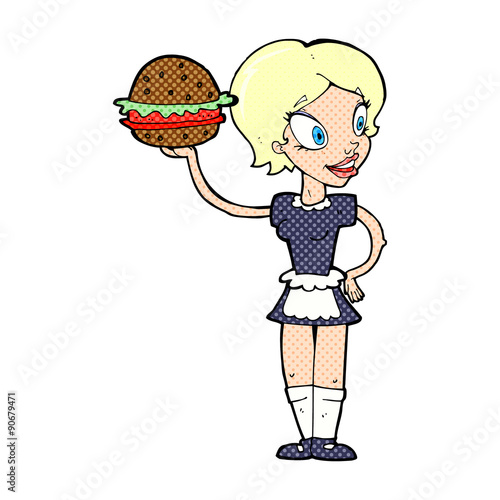 cartoon waitress with burger