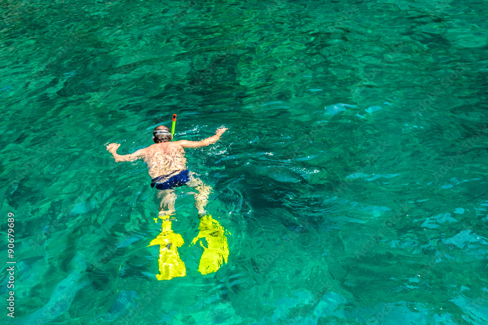 Man snorkeling in Krabi,Thailand