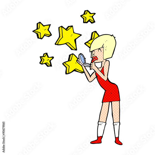 cartoon woman applying lipstick