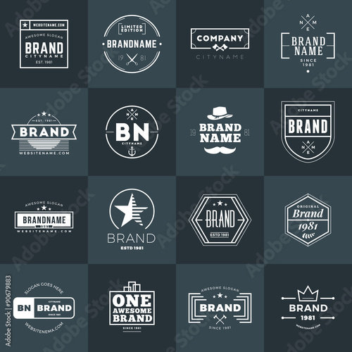 Set of Minimal and Clean Vintage Hipster Logotype Templates. White on Dark Background