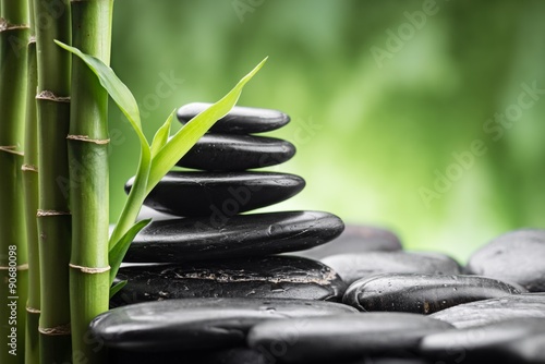 Canvas Print zen basalt stones and bamboo