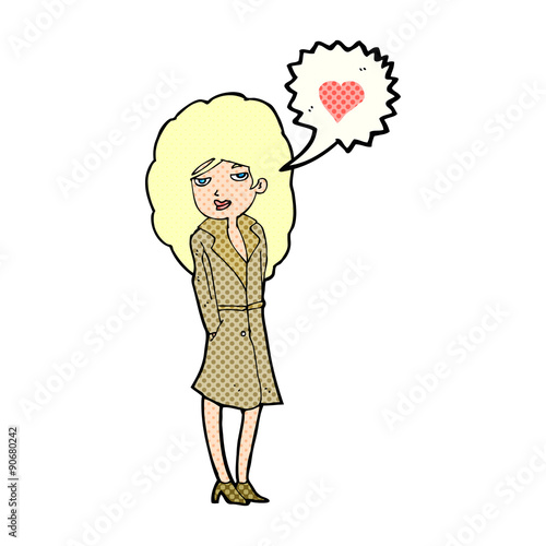 cartoon trenchcoat wearing woman in love