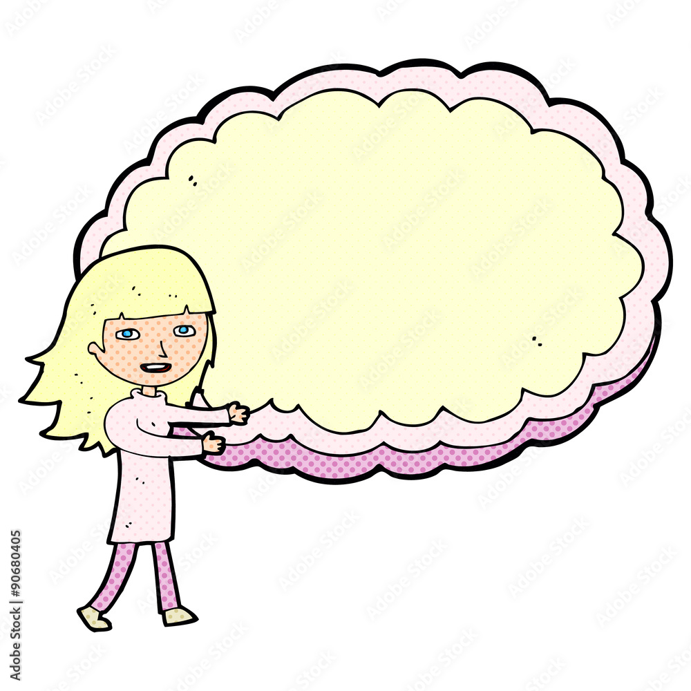 cartoon girl with cloud text space cartoon girl with cloud text space