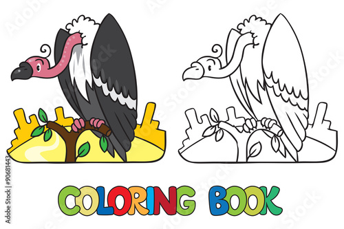 Coloring book of funny vulture
