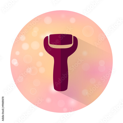 Vector stylish flat icon with long shadow effect of beauty and cosmetic on blurred background. Electric foot file for pedicure.