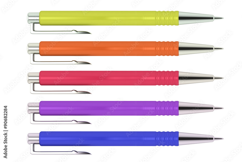 set of colored ball-pens isolated on white background.