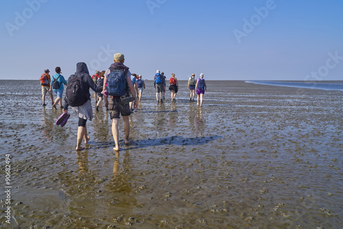 Wattwanderung einer Gruppe im Wattenmeer