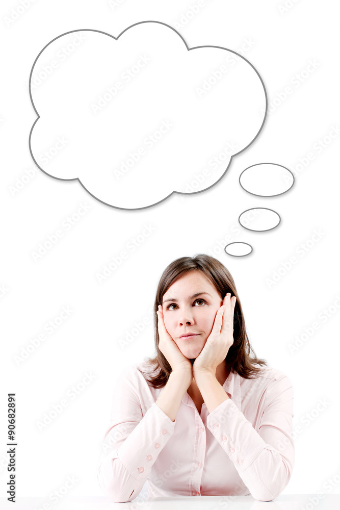 Young beautiful business woman thinking with bubble Young beautiful business woman thinking with bubble