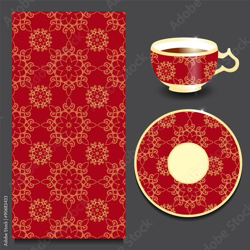 vector seamless floral orient or armenia pattern with cup and pl