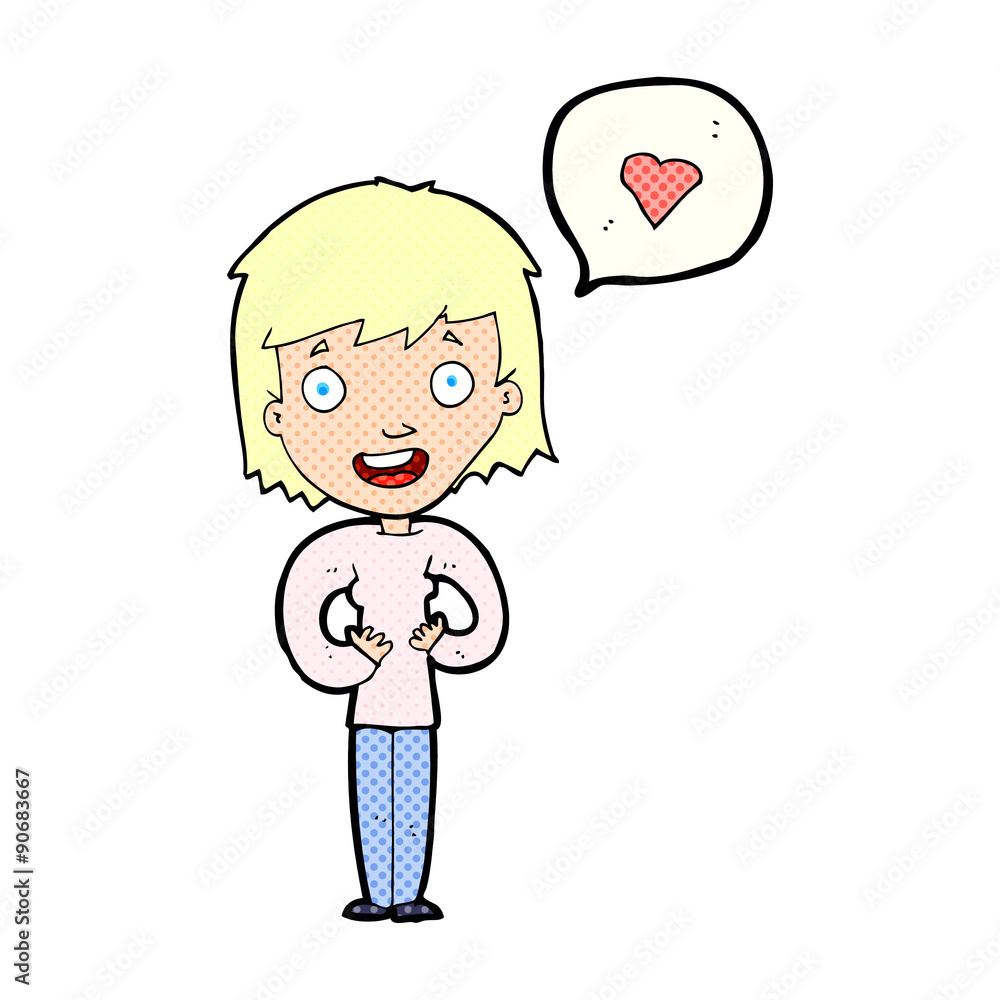 cartoon happy woman in love