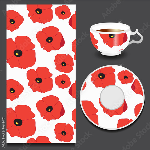vector seamless floral orient or armenia pattern with cup and pl