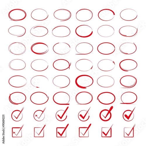 hand drawn check mark, circle highlighter set