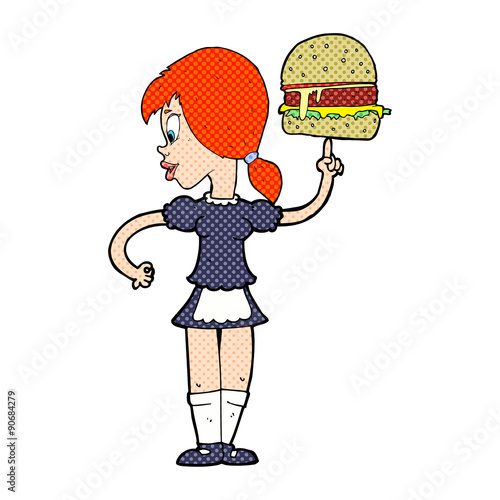 cartoon waitress serving a burger