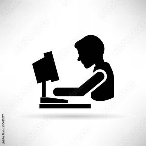 working on computer