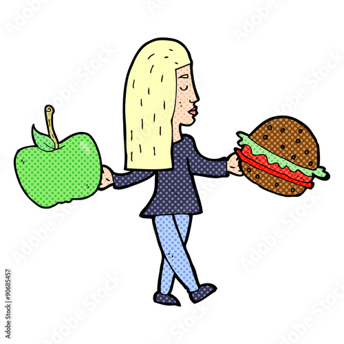 cartoon woman deciding to eat healthy