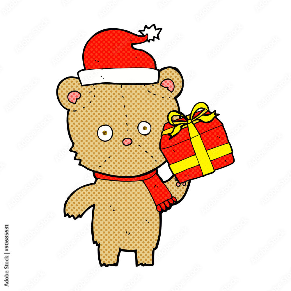 cartoon christmas teddy bear with present cartoon christmas teddy bear with present