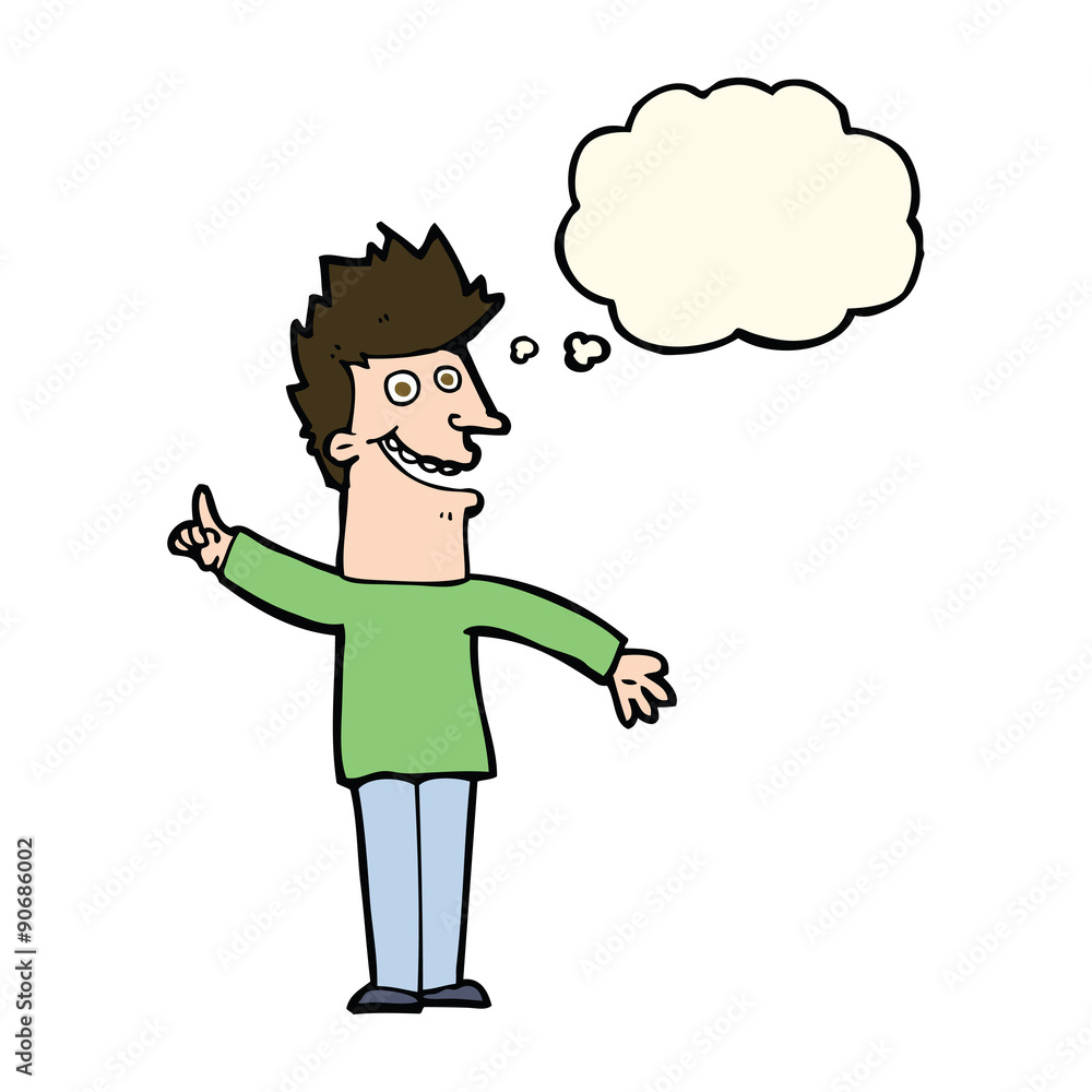 cartoon happy man with thought bubble cartoon happy man with thought bubble
