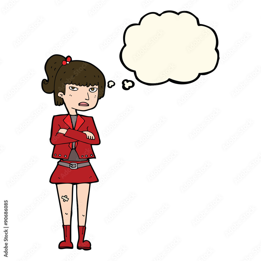cartoon cool girl with thought bubble cartoon cool girl with thought bubble