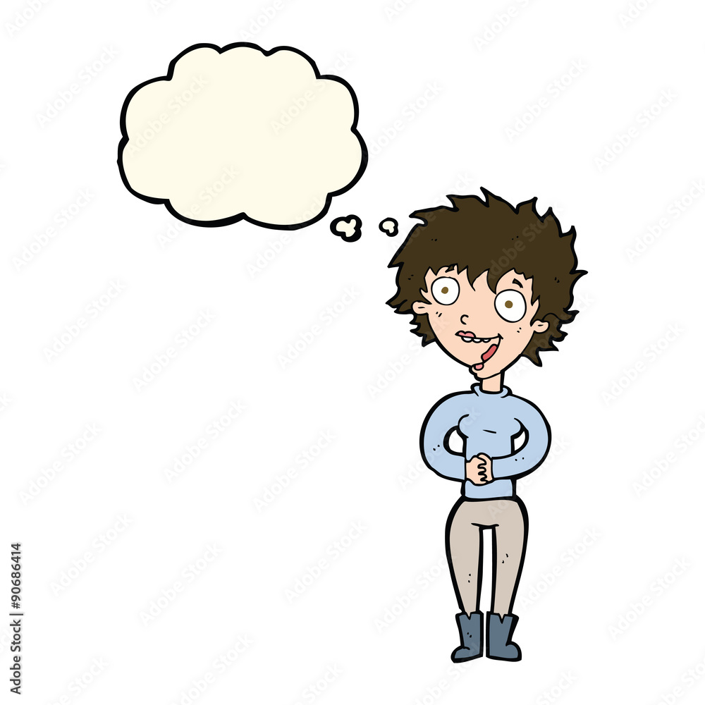cartoon crazy excited woman with thought bubble cartoon crazy excited woman with thought bubble