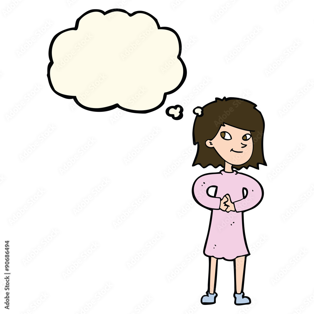 cartoon happy woman with thought bubble cartoon happy woman with thought bubble