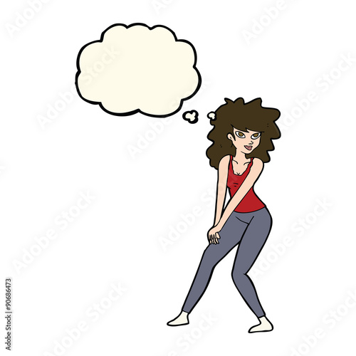 cartoon woman posing with thought bubble