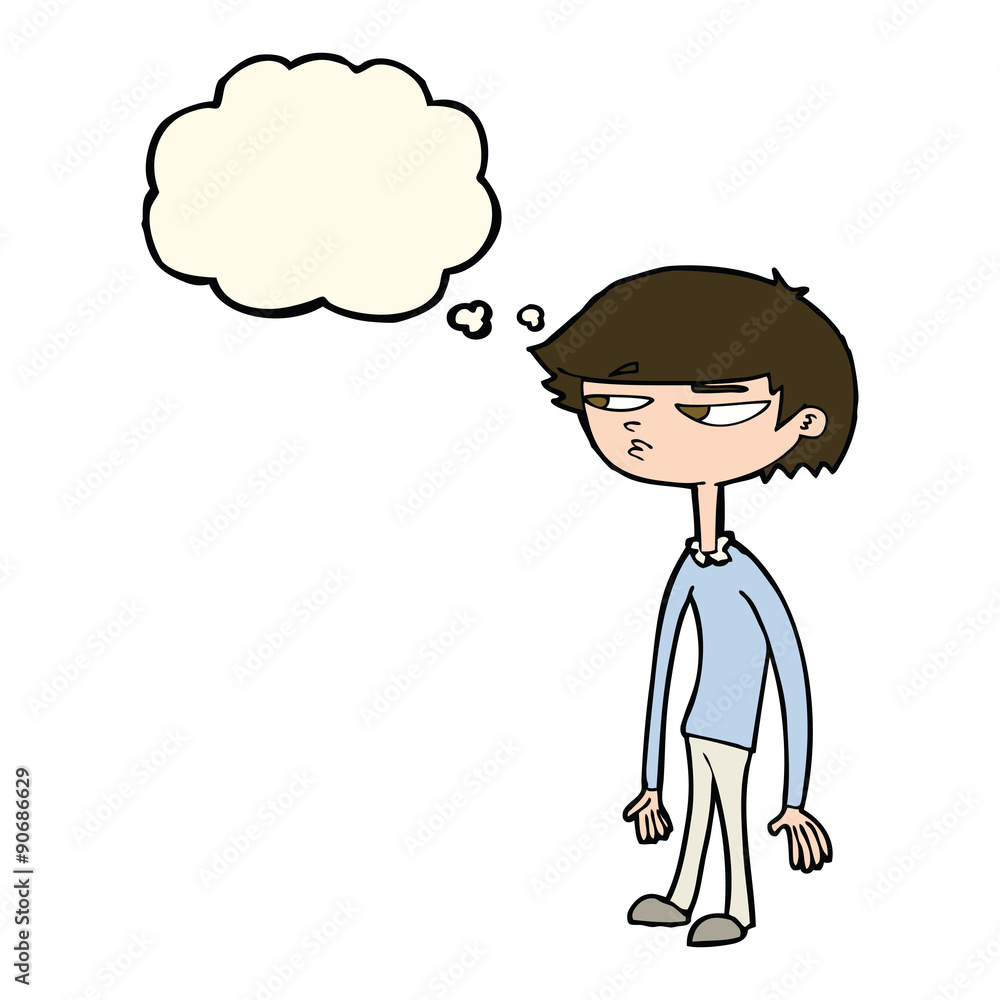 cartoon suspicious boy with thought bubble cartoon suspicious boy with thought bubble