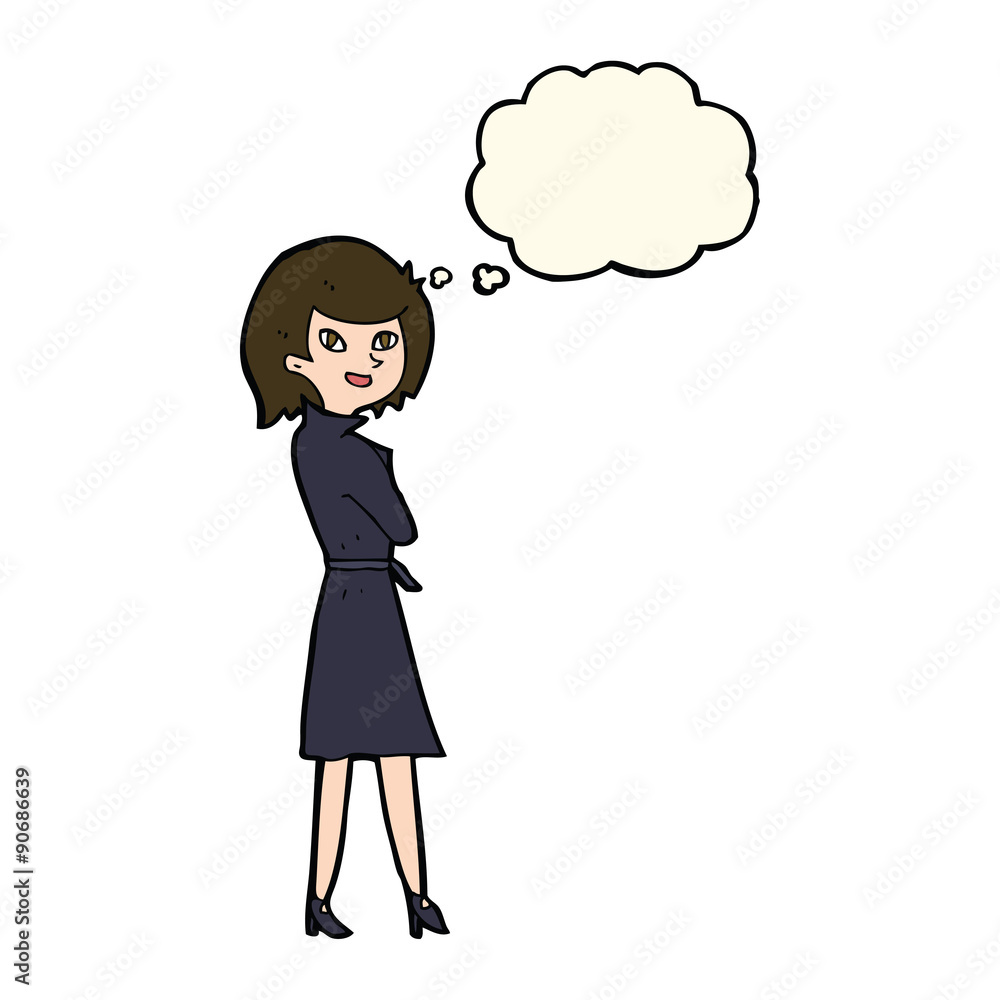 cartoon woman in trench coat with thought bubble cartoon woman in trench coat with thought bubble