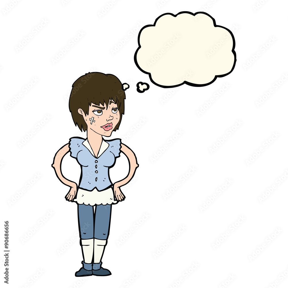 cartoon tough woman with hands on hips with thought bubble cartoon tough woman with hands on hips with thought bubble