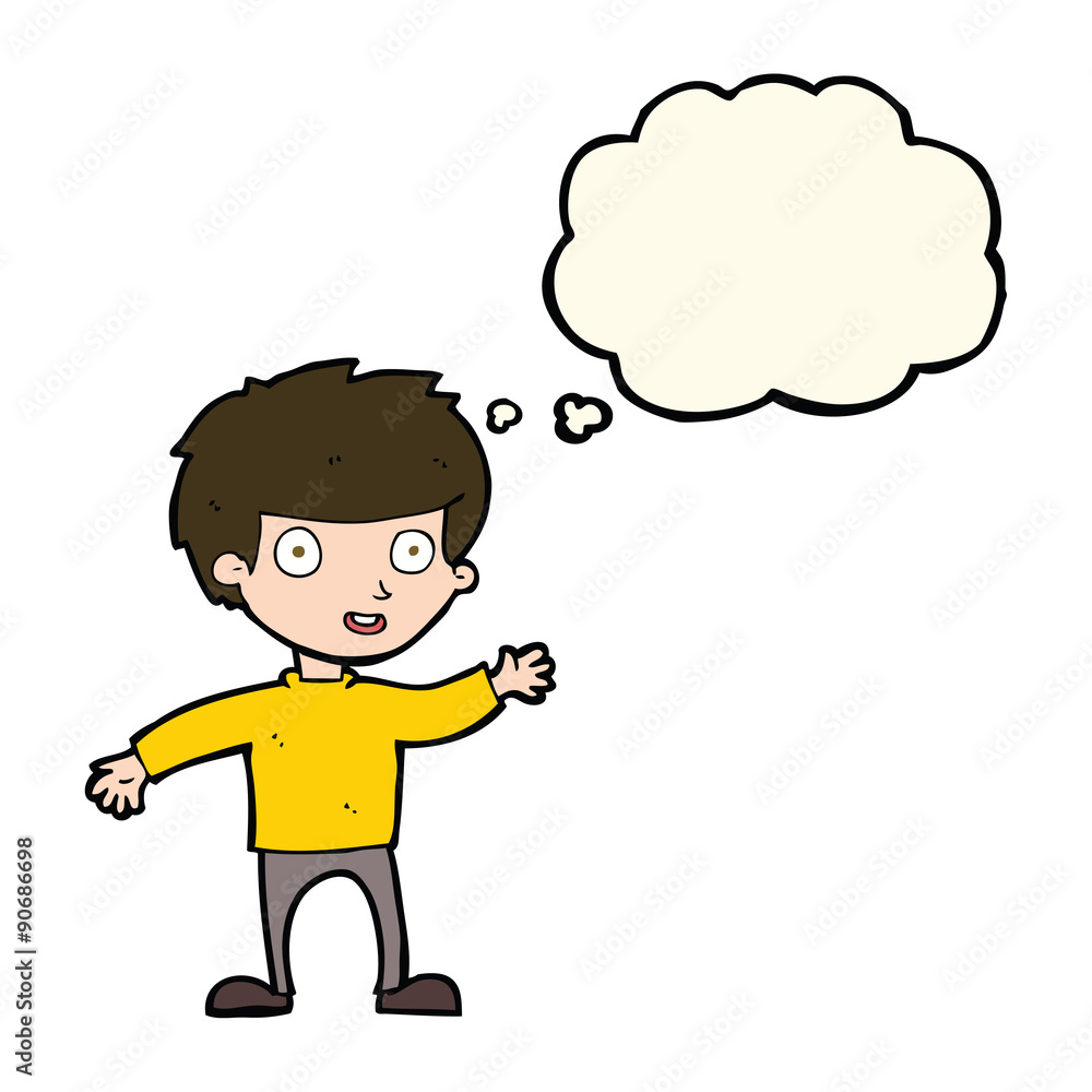 cartoon happy boy with thought bubble cartoon happy boy with thought bubble