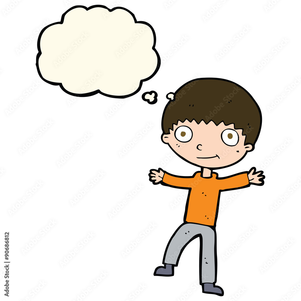 cartoon happy boy with thought bubble cartoon happy boy with thought bubble