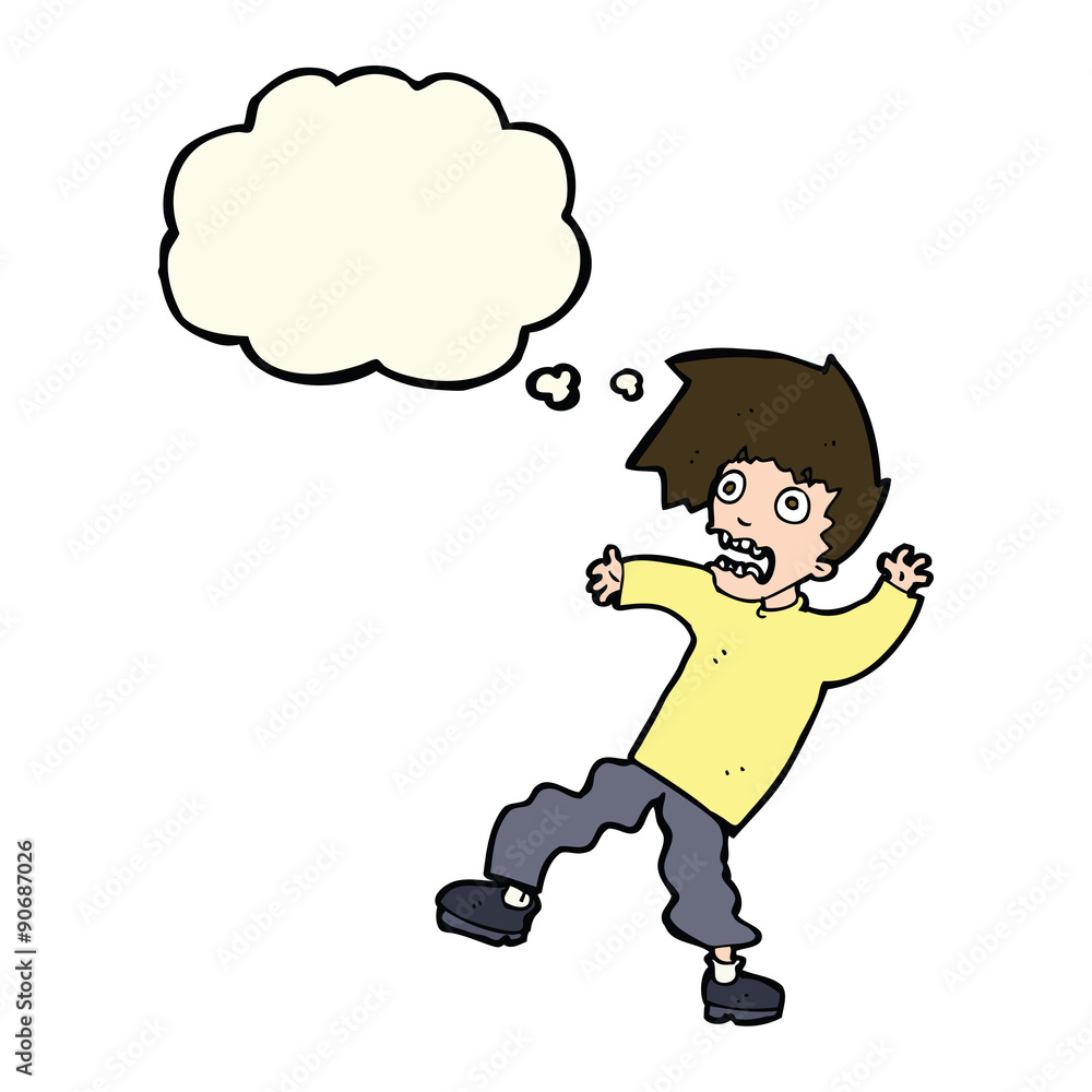 Fototapeta premium cartoon terrified man with thought bubble