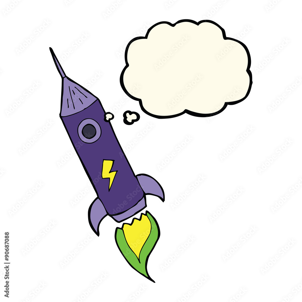 cartoon space rocket with thought bubble cartoon space rocket with thought bubble