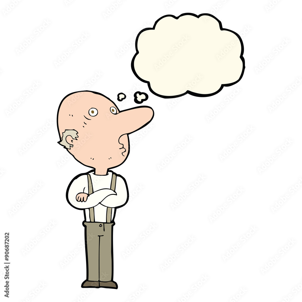 cartoon old man with folded arms with thought bubble cartoon old man with folded arms with thought bubble
