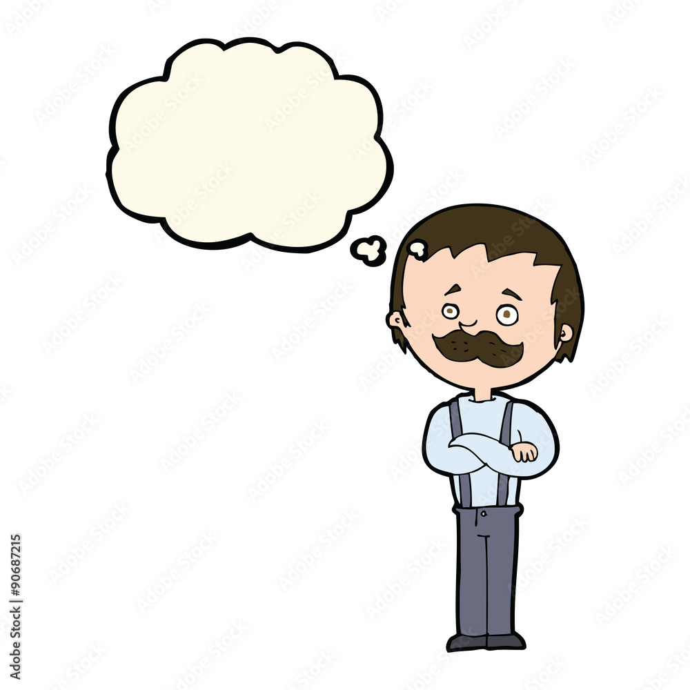 cartoon man with mustache with thought bubble cartoon man with mustache with thought bubble