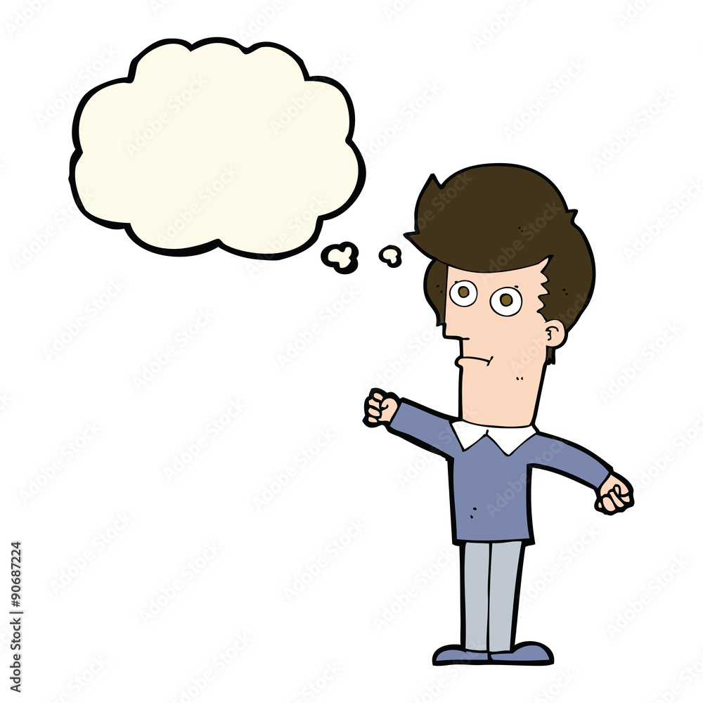 cartoon man punching with thought bubble cartoon man punching with thought bubble