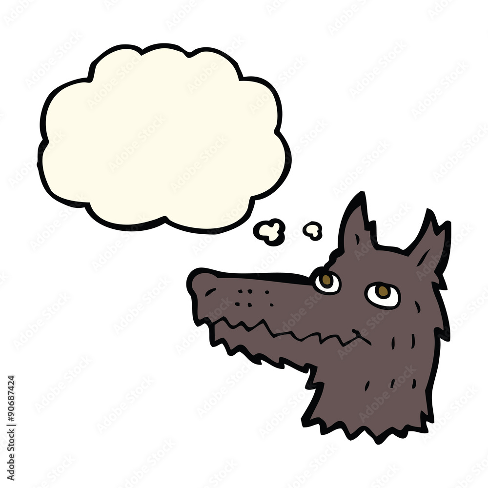 Fototapeta premium cartoon wolf head with thought bubble