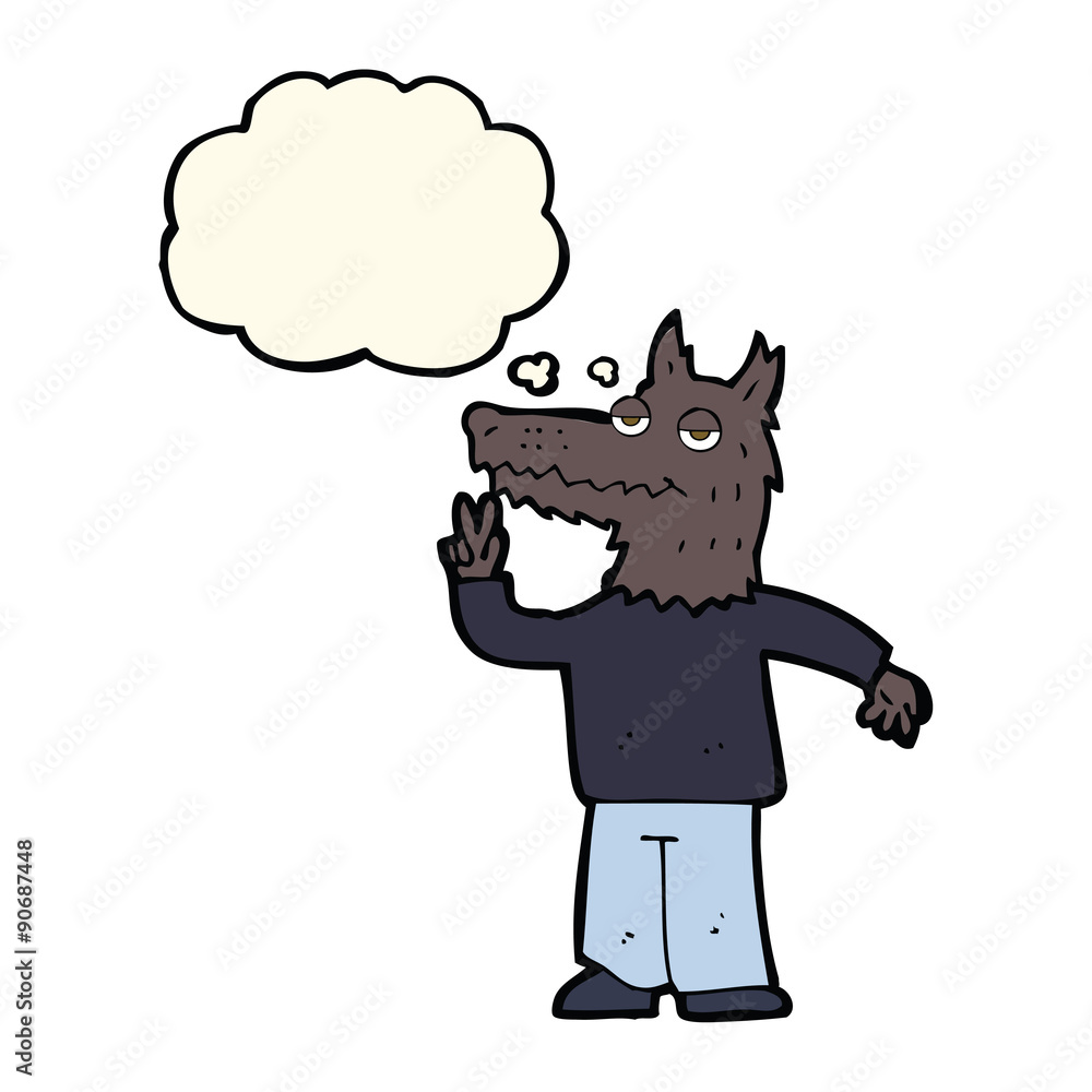 cartoon happy wolf man with thought bubble cartoon happy wolf man with thought bubble
