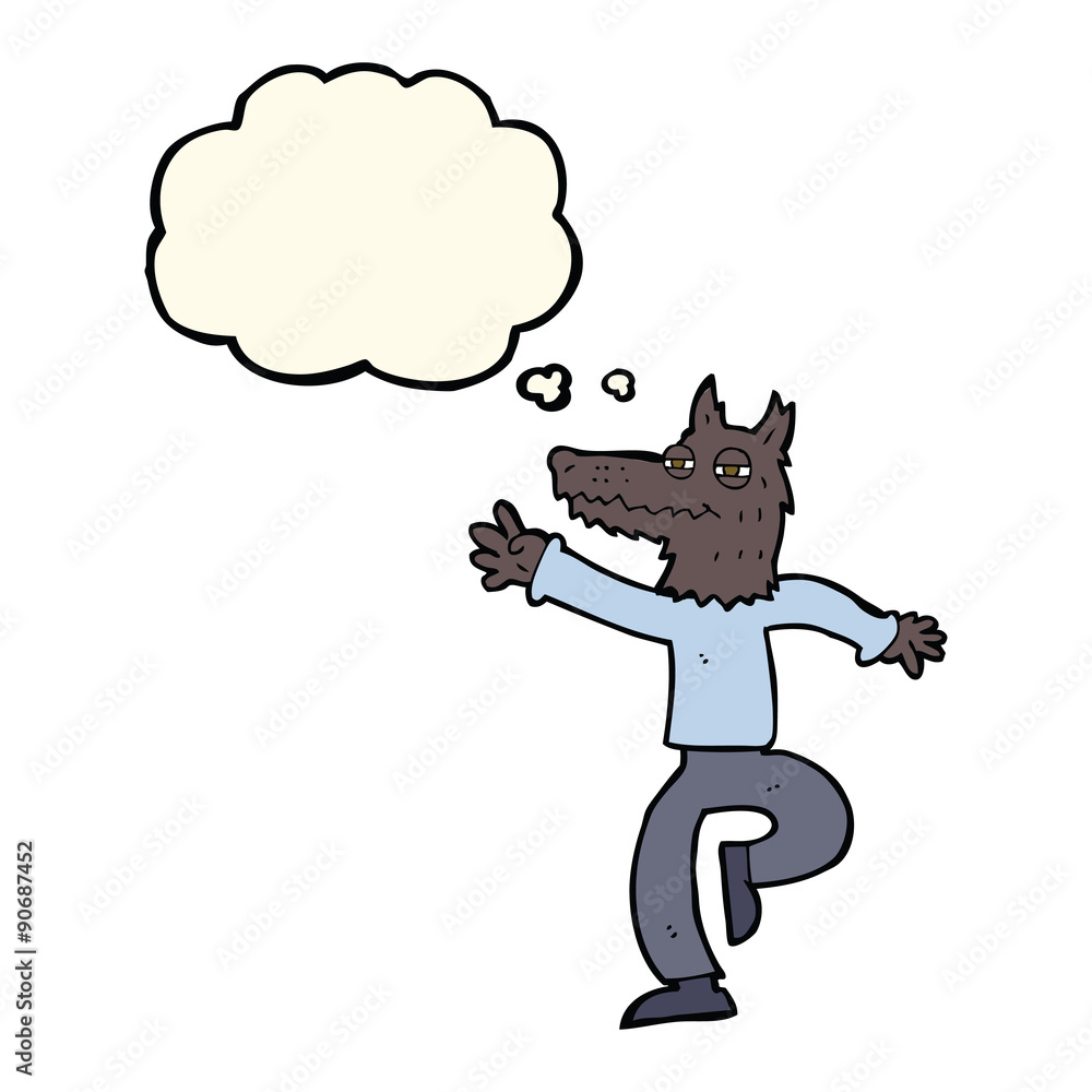 cartoon happy wolf man with thought bubble cartoon happy wolf man with thought bubble