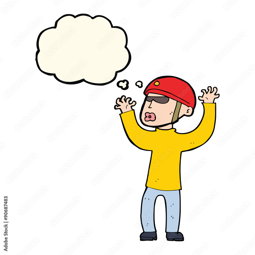 Fototapeta premium cartoon security man panicking with thought bubble